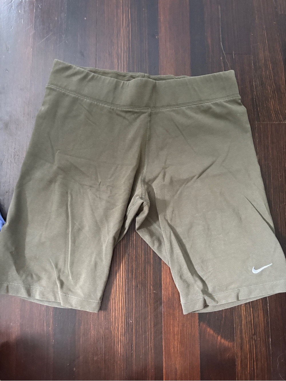 Nike Women's Olive Green Bike Shorts with White Swoosh